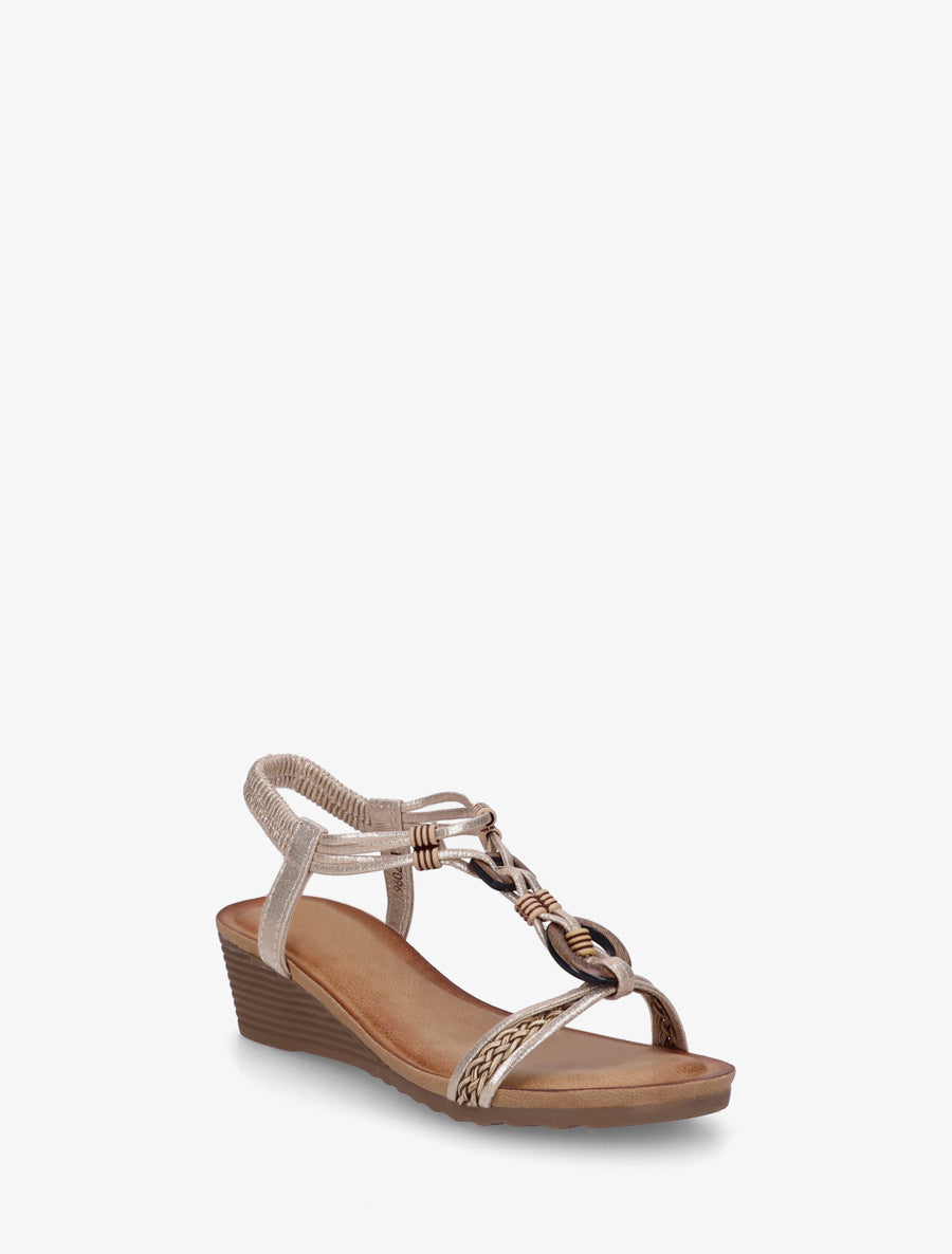 Sandales compensées à empiècement bijoux en bois - Or - 2