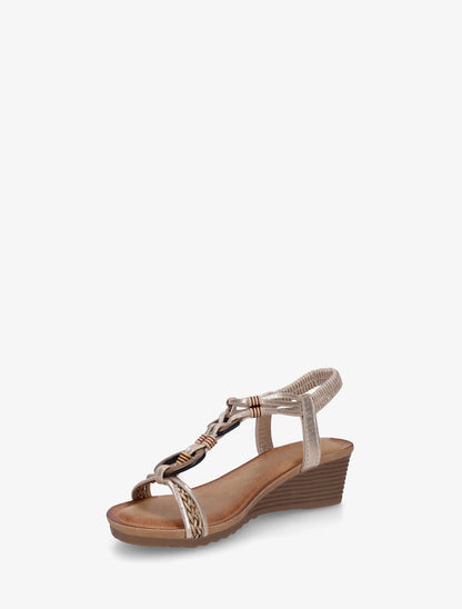 Sandales compensées à empiècement bijoux en bois - Or - 3