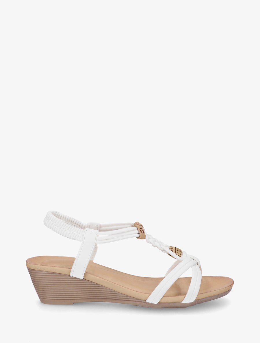 Sandales compensées à chevilles élastiqués - Blanc - 1