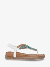 Nu-pieds à entredoigt et empiècement strass et perles - Blanc - 1