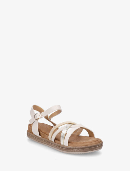 Nu-pieds à brides croisées effet irisé et python - Beige - 2