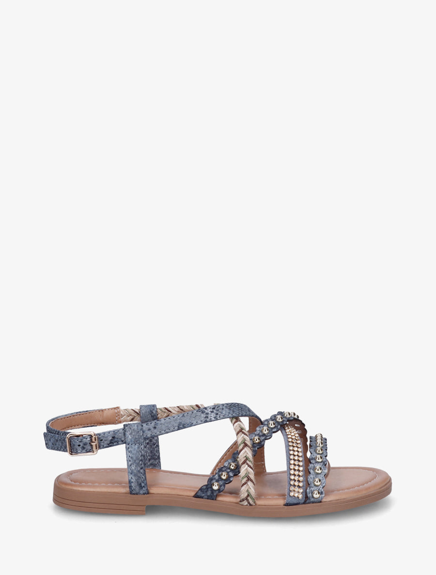 Nu-pieds python à clous et strass - Bleu foncé - 1
