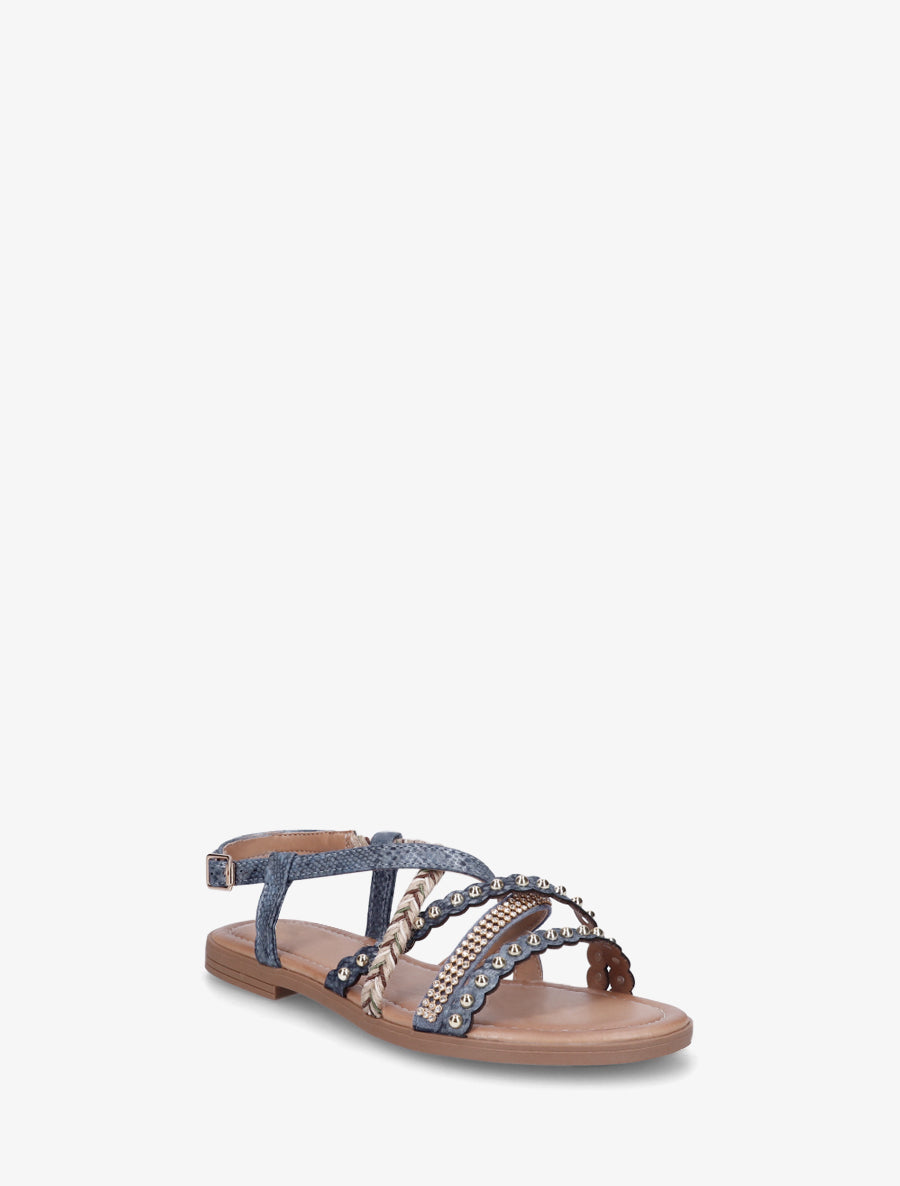 Nu-pieds python à clous et strass - Bleu foncé - 2