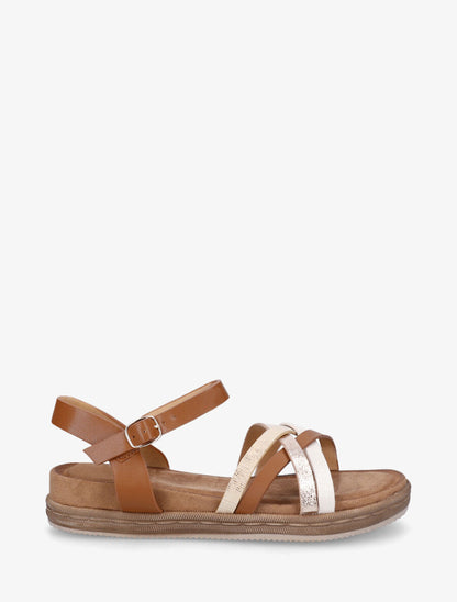 Nu-pieds à brides croisées effet irisé et python - Camel - 2