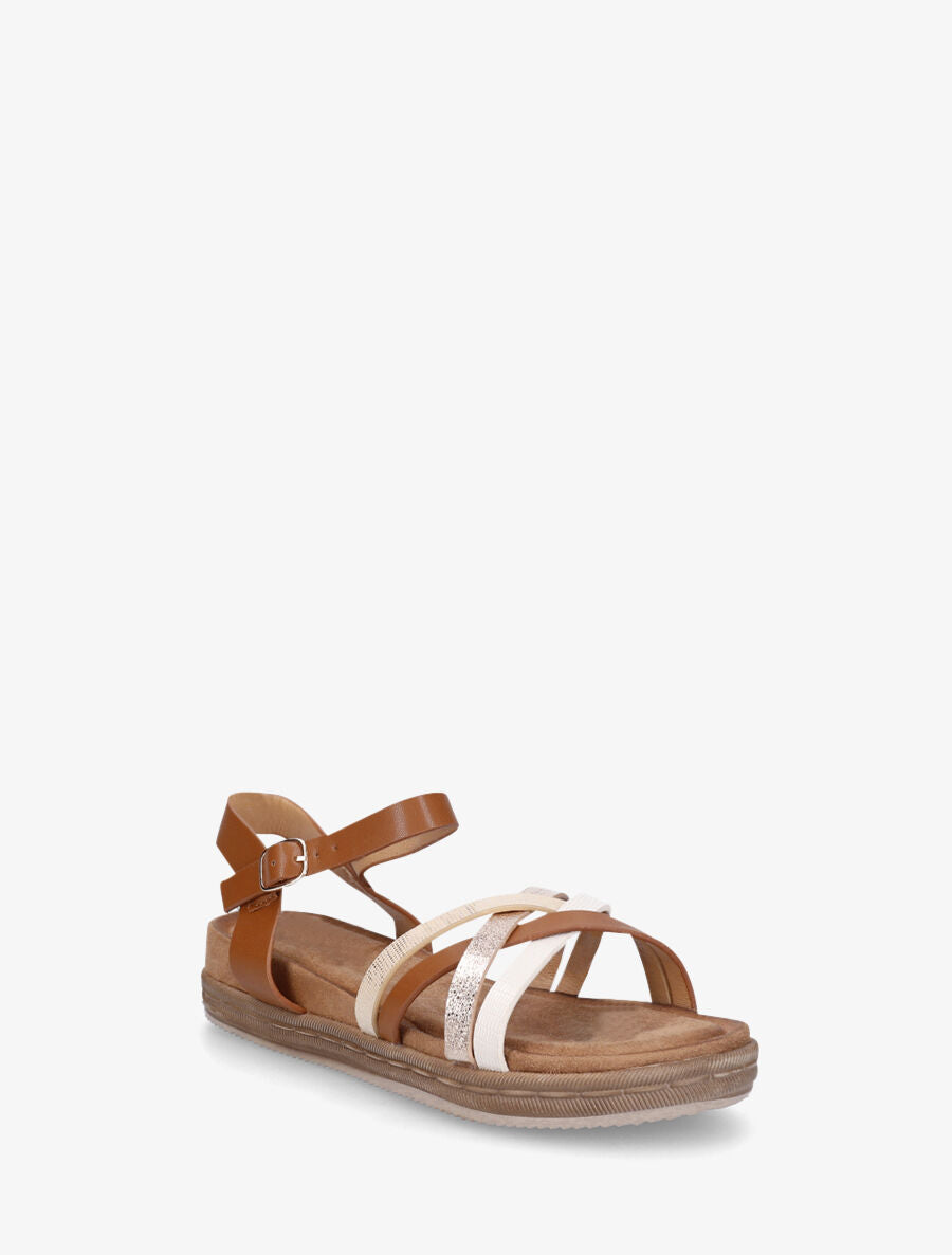 Nu-pieds à brides croisées effet irisé et python - Camel - 3