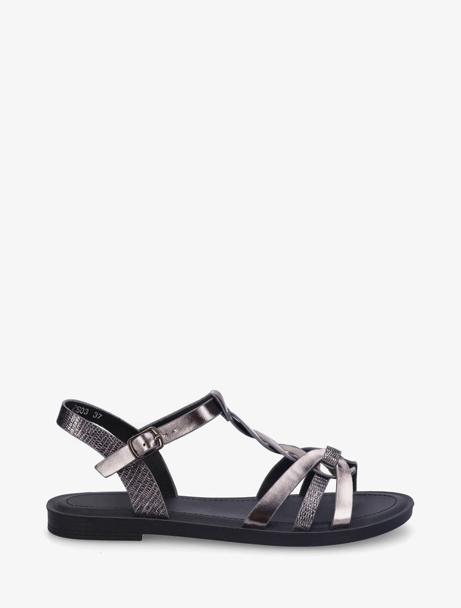 Sandales à brides torsadées et détail imprimé python - Noir - 1