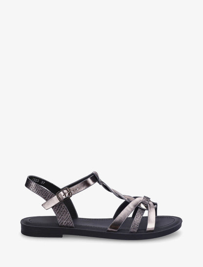 Sandales à brides torsadées et détail imprimé python - Noir - 1