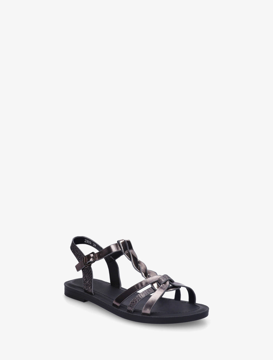 Sandales à brides torsadées et détail imprimé python - Noir - 2
