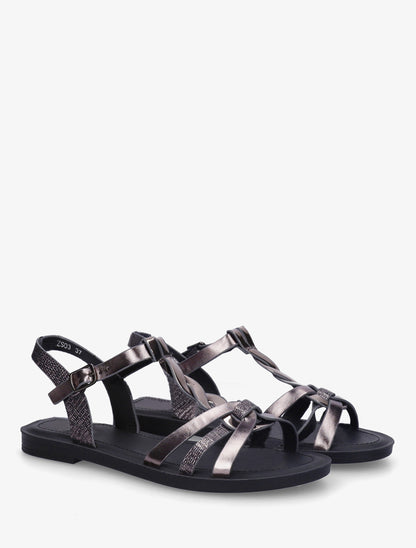 Sandales à brides torsadées et détail imprimé python - Noir - 4