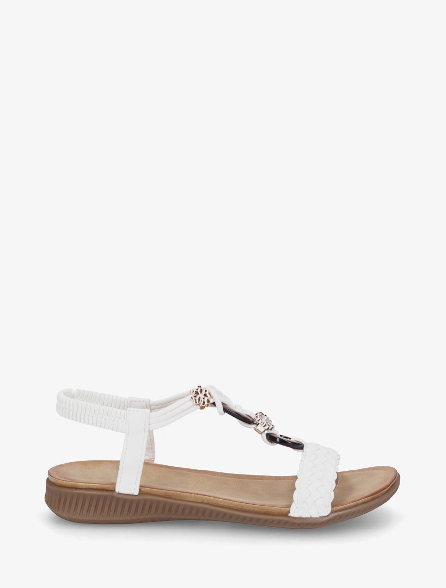 Nu-pieds à empiècement bijoux - Blanc - 1