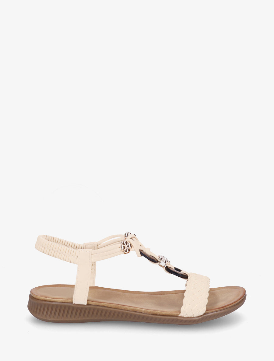 Nu-pieds à empiècement bijoux - Beige - 1