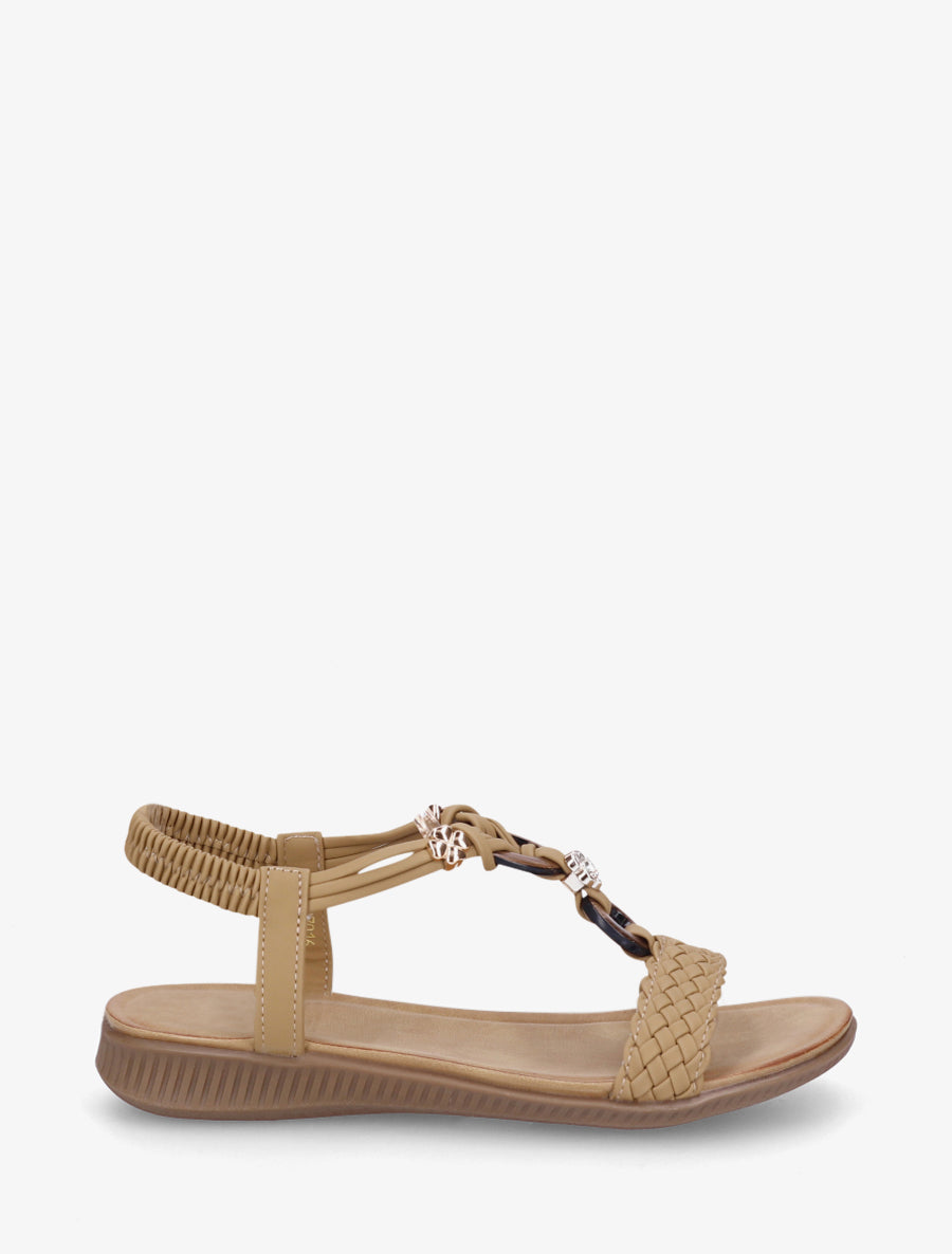 Nu-pieds à empiècement bijoux - Taupe - 1