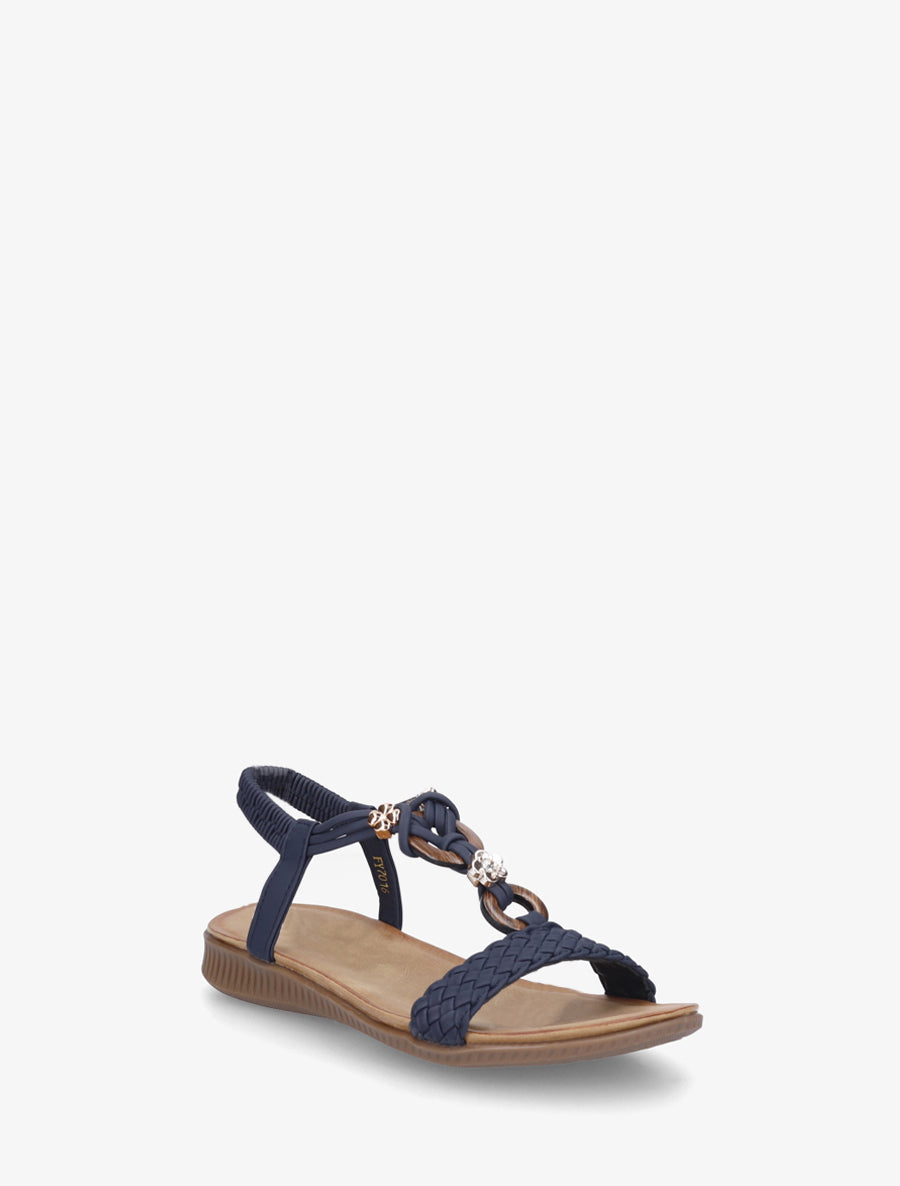 Nu-pieds à empiècement bijoux - Marine - 2