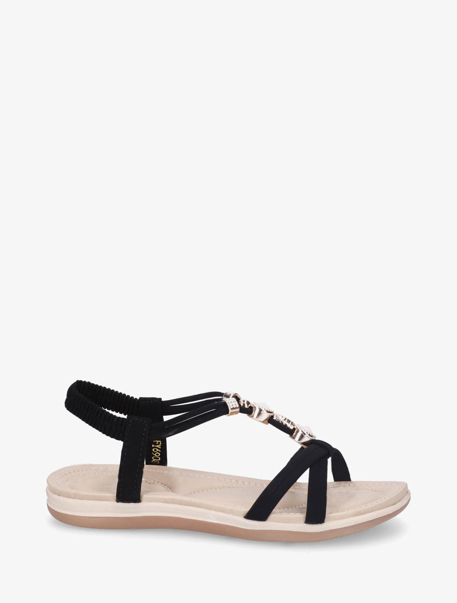 Nu-pieds à tour de cheville élastiquée - Noir - 1