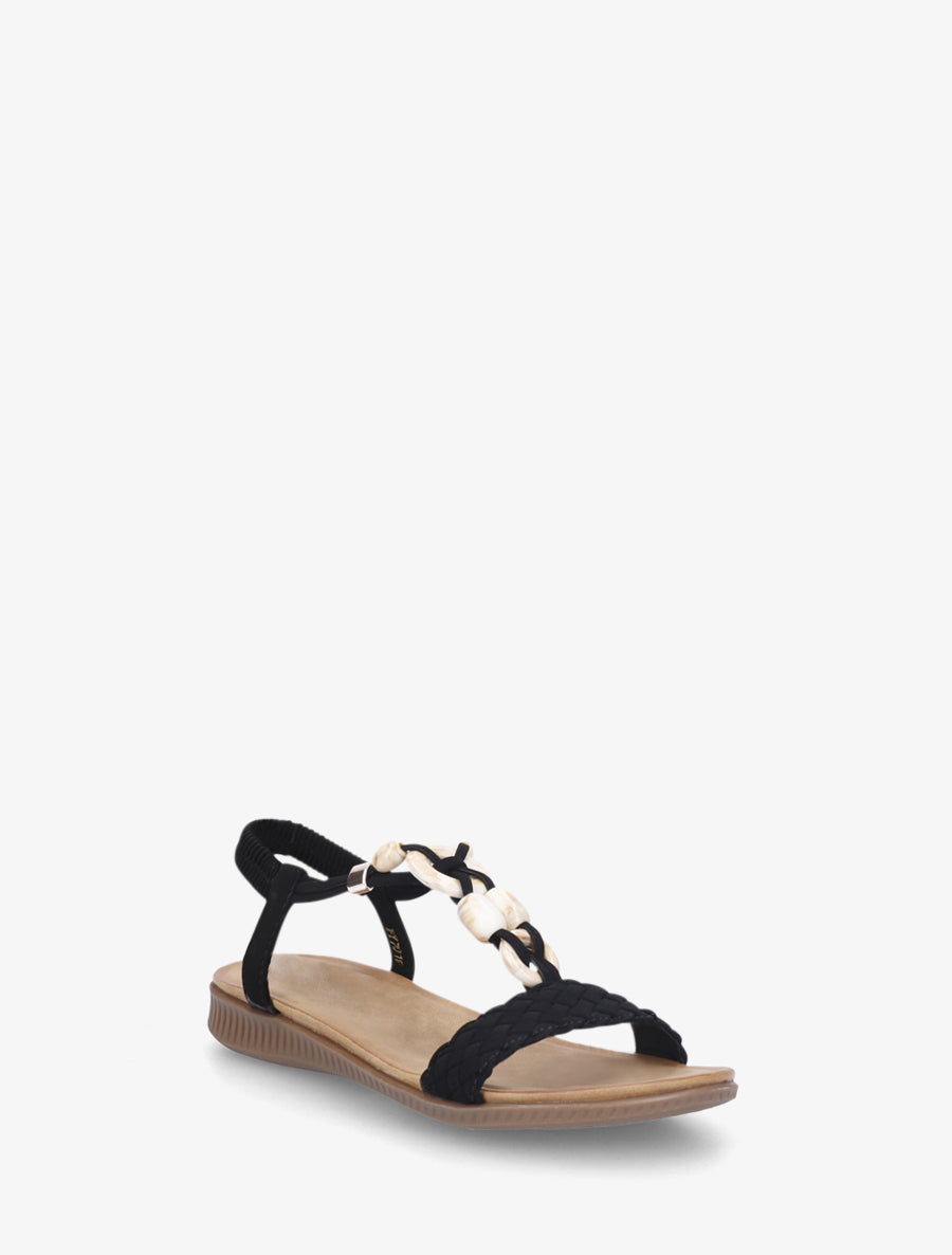 Nu-pieds à empiècement bijoux style jade - Noir - 2