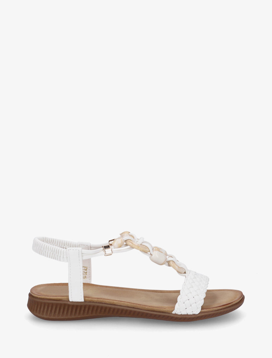 Nu-pieds à empiècement bijoux style jade - Blanc - 1
