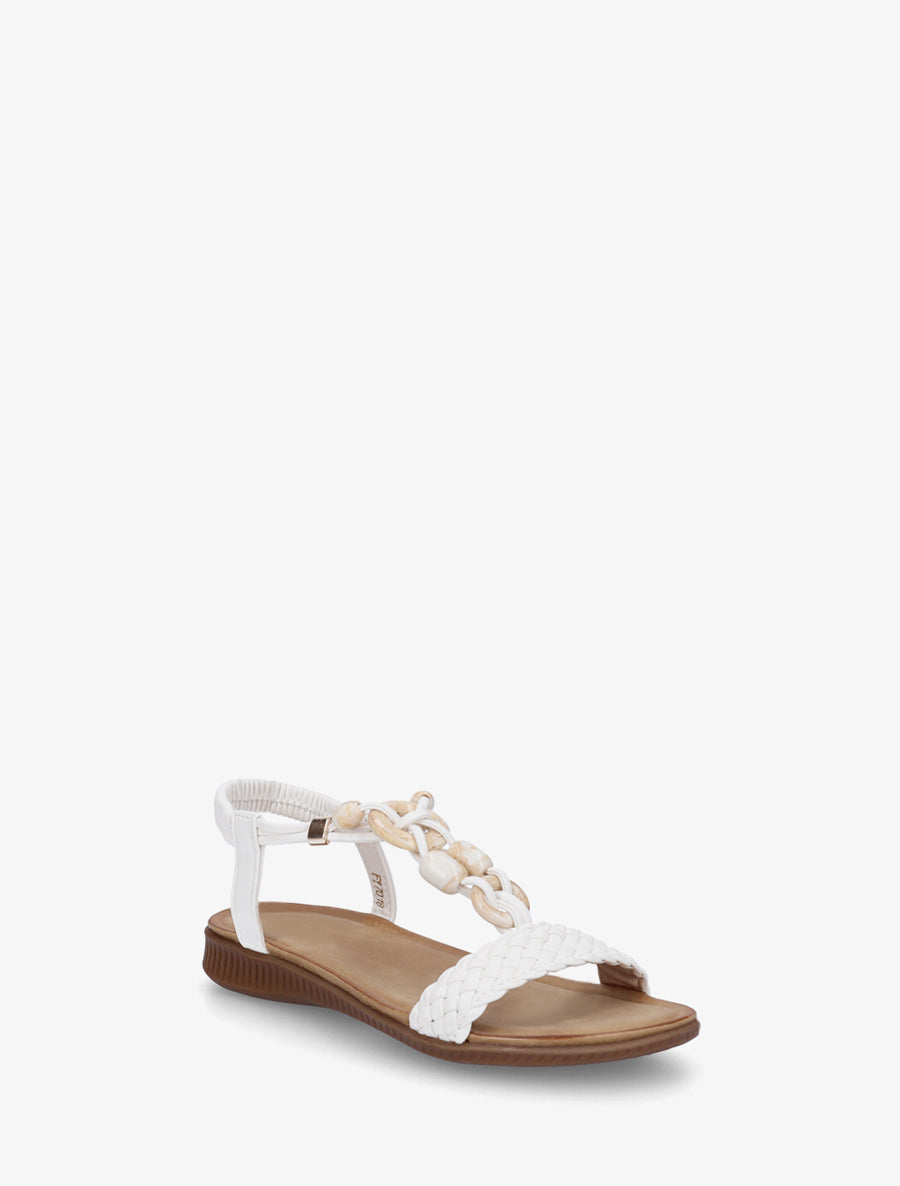 Nu-pieds à empiècement bijoux style jade - Blanc - 2