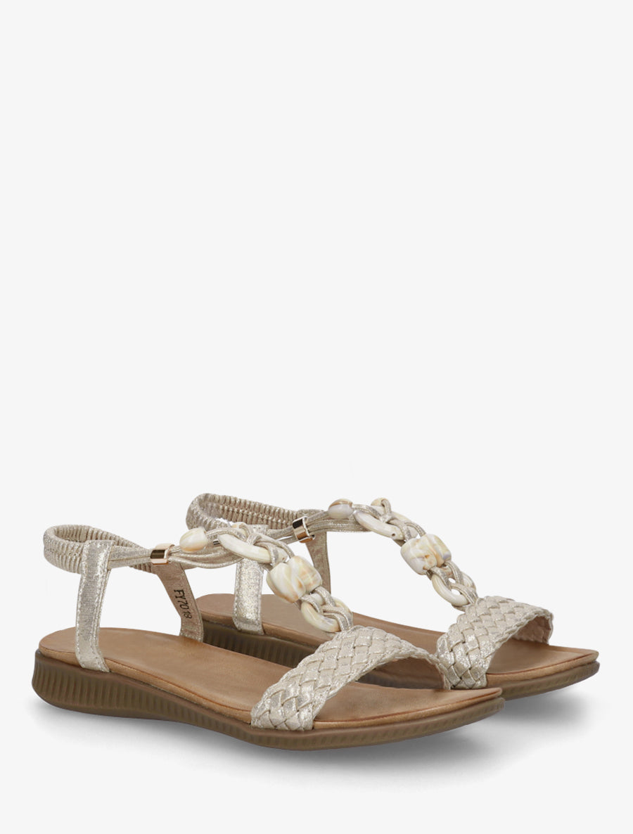 Nu-pieds à empiècement bijoux style jade - Or - 4