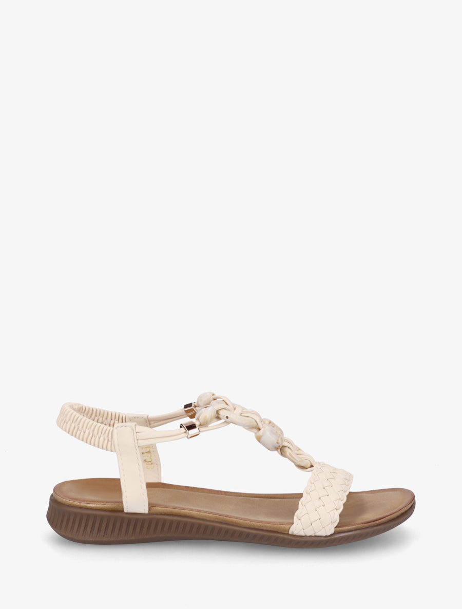 Nu-pieds à empiècement bijoux style jade - Beige - 1