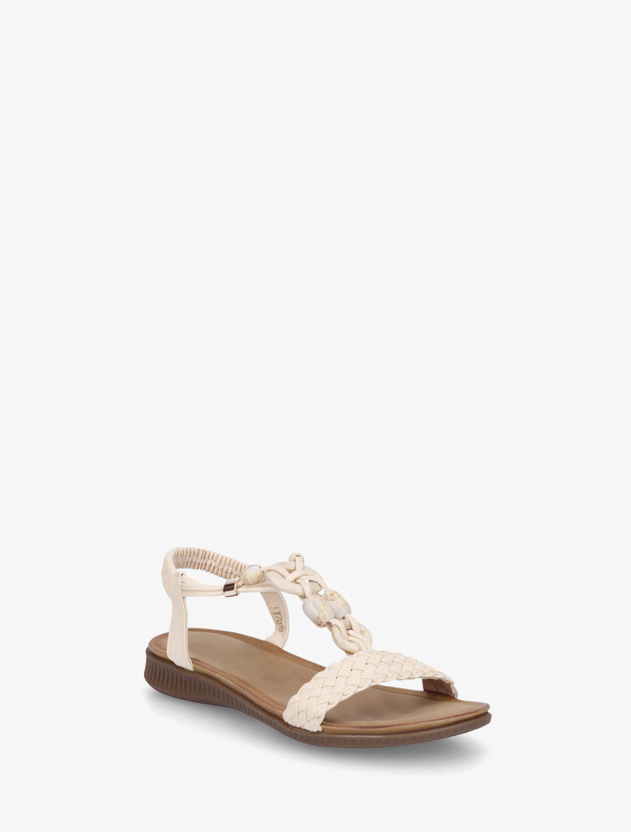 Nu-pieds à empiècement bijoux style jade - Beige - 2