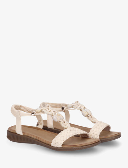 Nu-pieds à empiècement bijoux style jade - Beige - 4