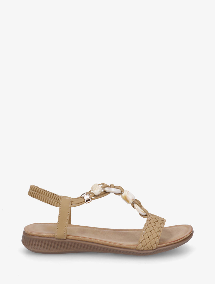 Nu-pieds à empiècement bijoux style jade - Taupe - 1