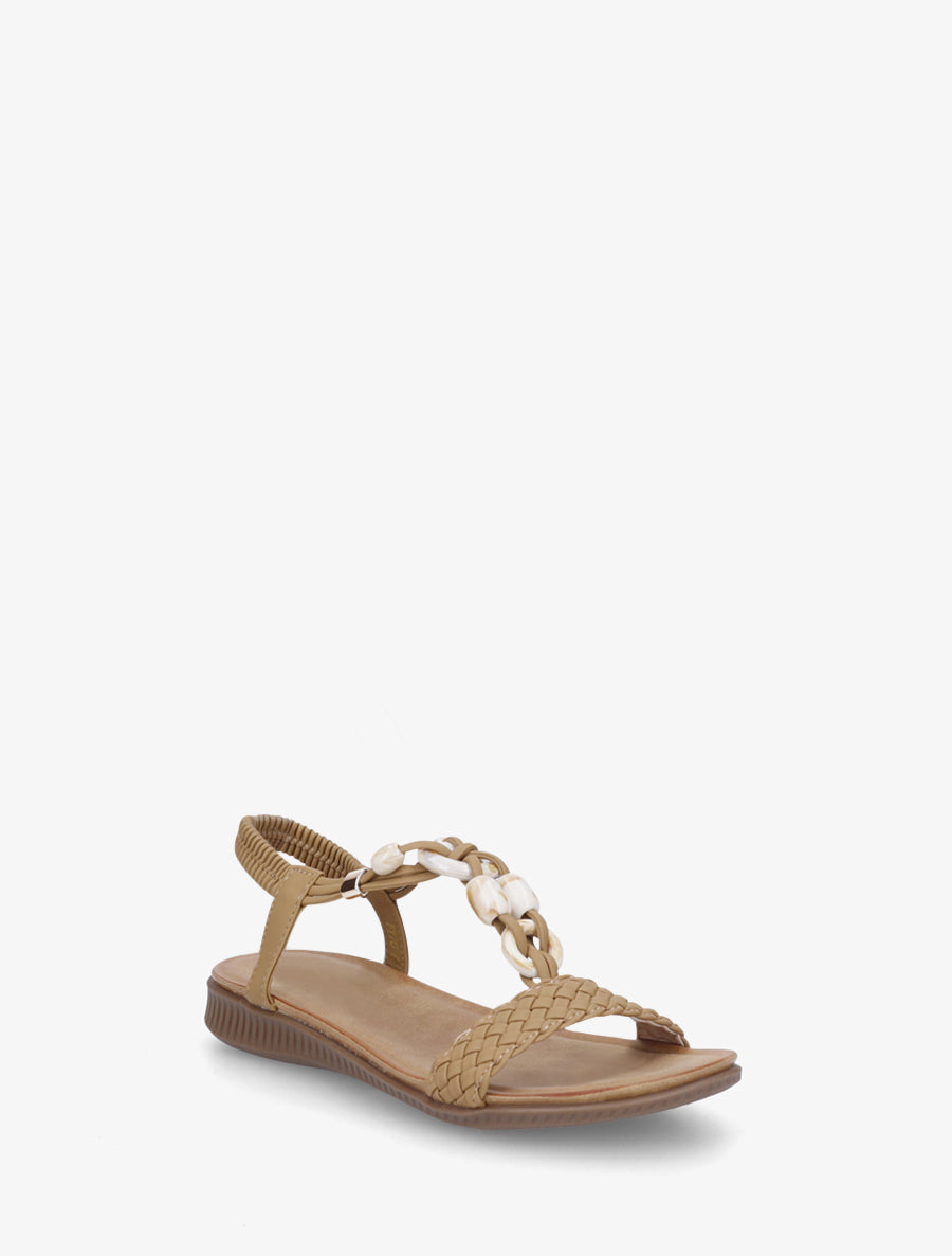 Nu-pieds à empiècement bijoux style jade - Taupe - 2