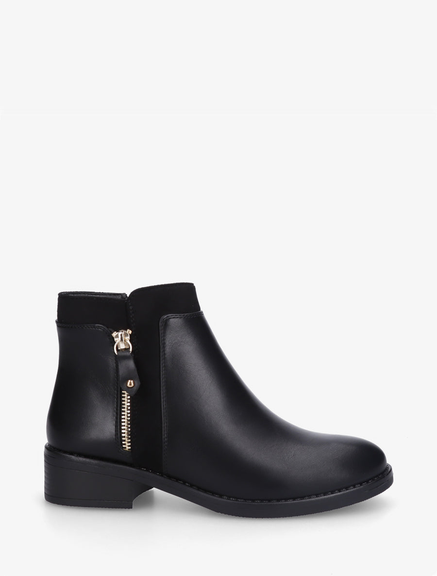Bottines bi-matière à zip décoratif - Noir - 1