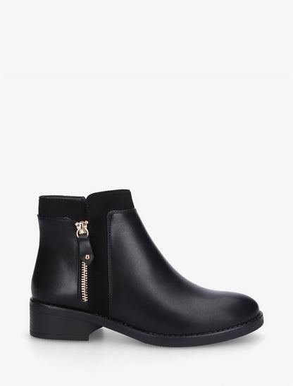 Bottines bi-matière à zip décoratif - Noir - 1