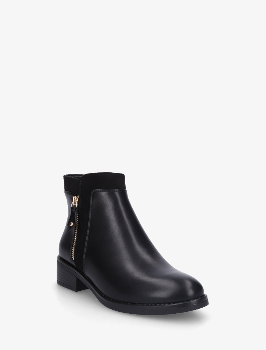 Bottines bi-matière à zip décoratif - Noir - 2