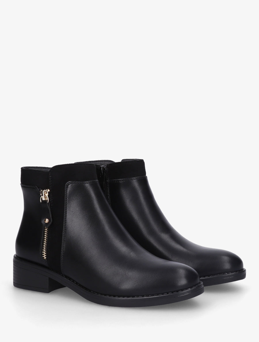 Bottines bi-matière à zip décoratif - Noir - 4