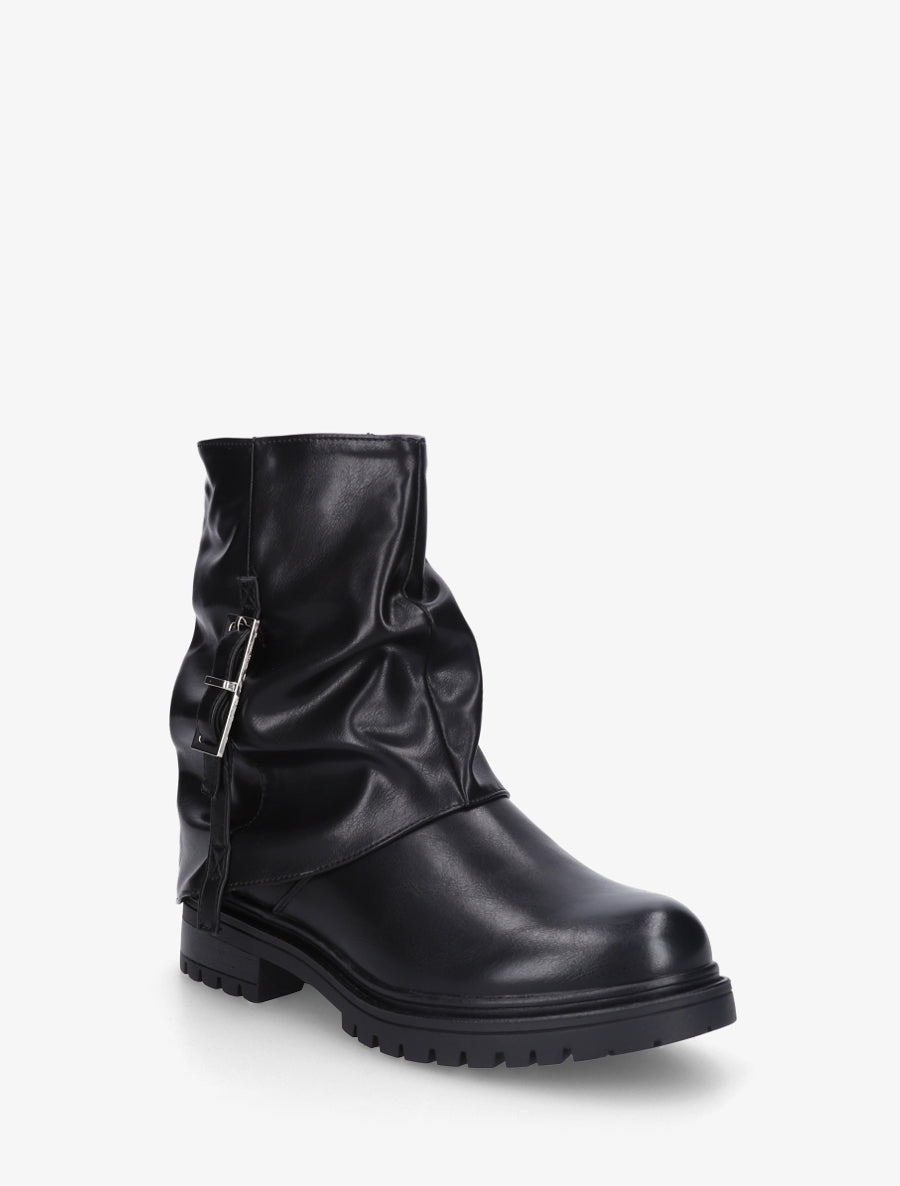 Bottines à revers effet froissé en simili - Noir - 2