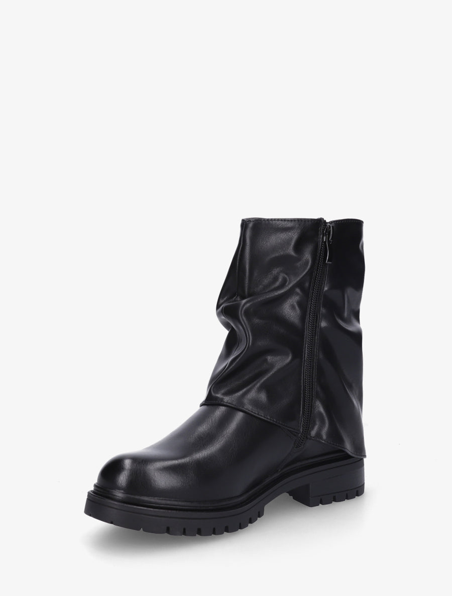 Bottines à revers effet froissé en simili - Noir - 3