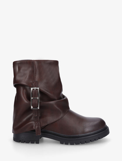 Bottines à revers effet froissé en simili - Lie de vin - 1