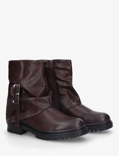 Bottines à revers effet froissé en simili - Lie de vin - 4