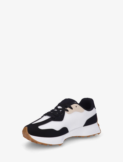 Baskets à empiècement en toile et effet nubuck - Noir - 3