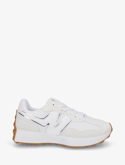 Baskets à empiècement en toile et effet nubuck - Blanc - 1