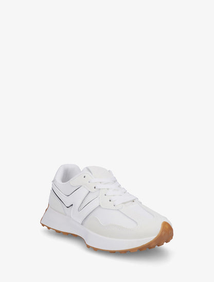 Baskets à empiècement en toile et effet nubuck - Blanc - 2