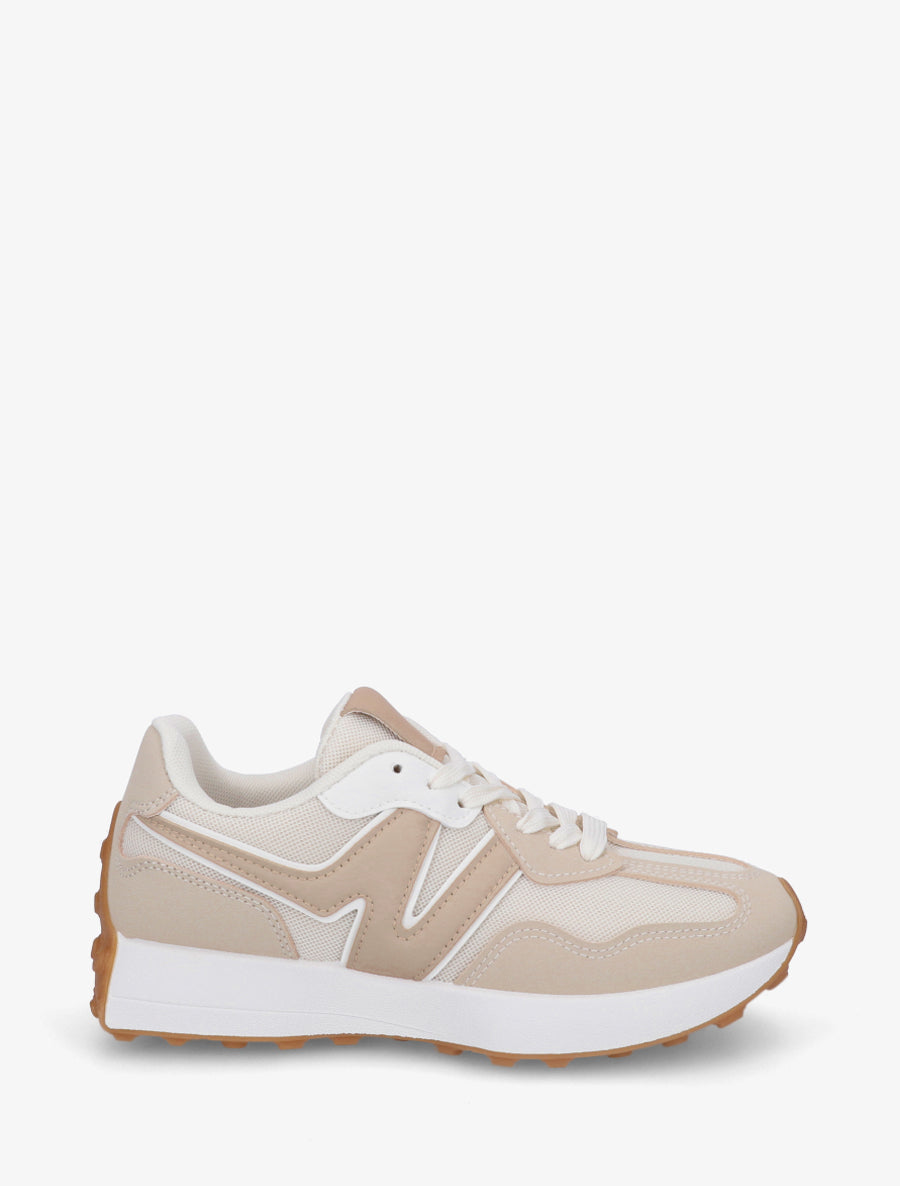 Baskets à empiècement en toile et effet nubuck - Beige - 1