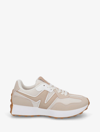 Baskets à empiècement en toile et effet nubuck - Beige - 1