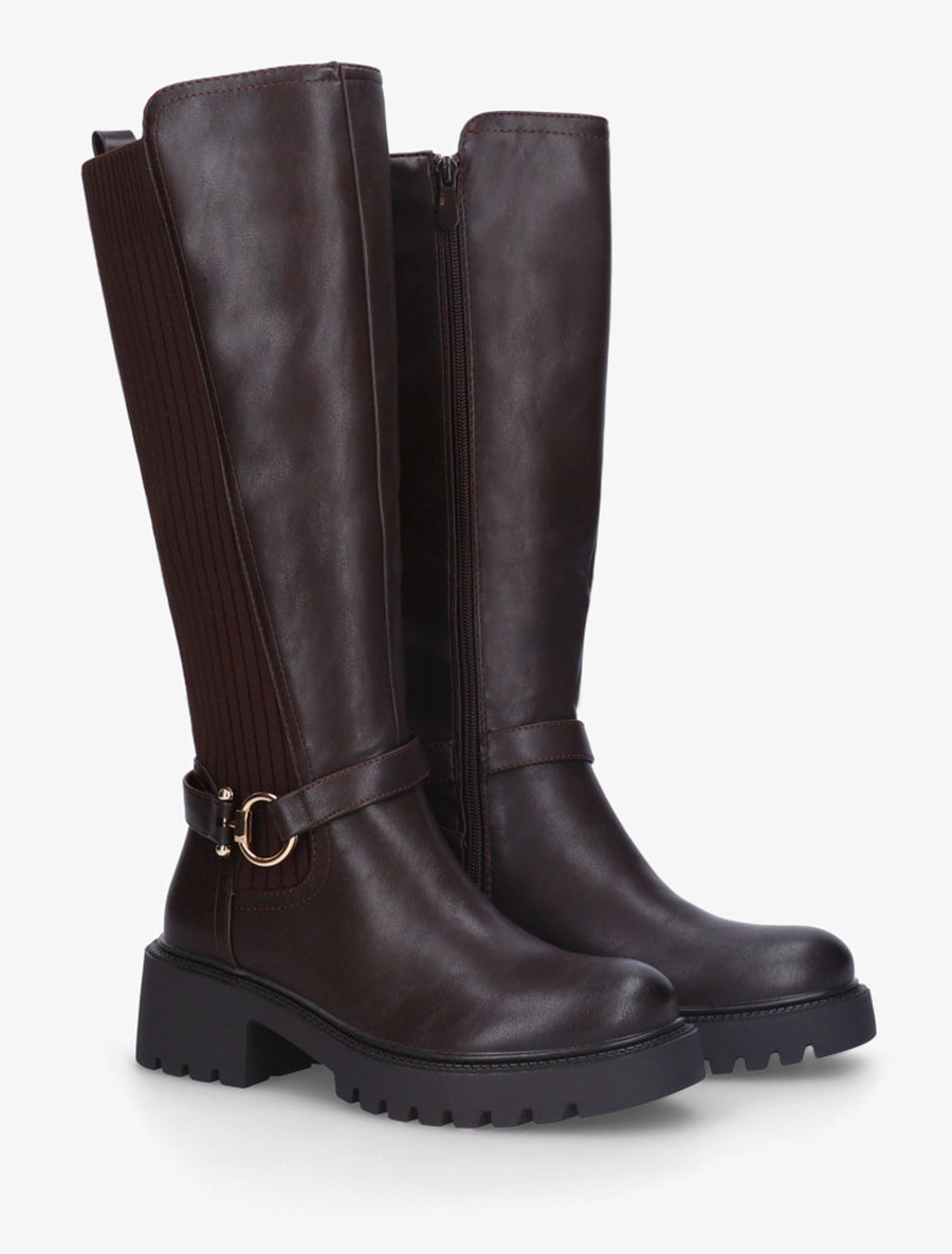 Bottes bimatière à boucle - Marron - 4