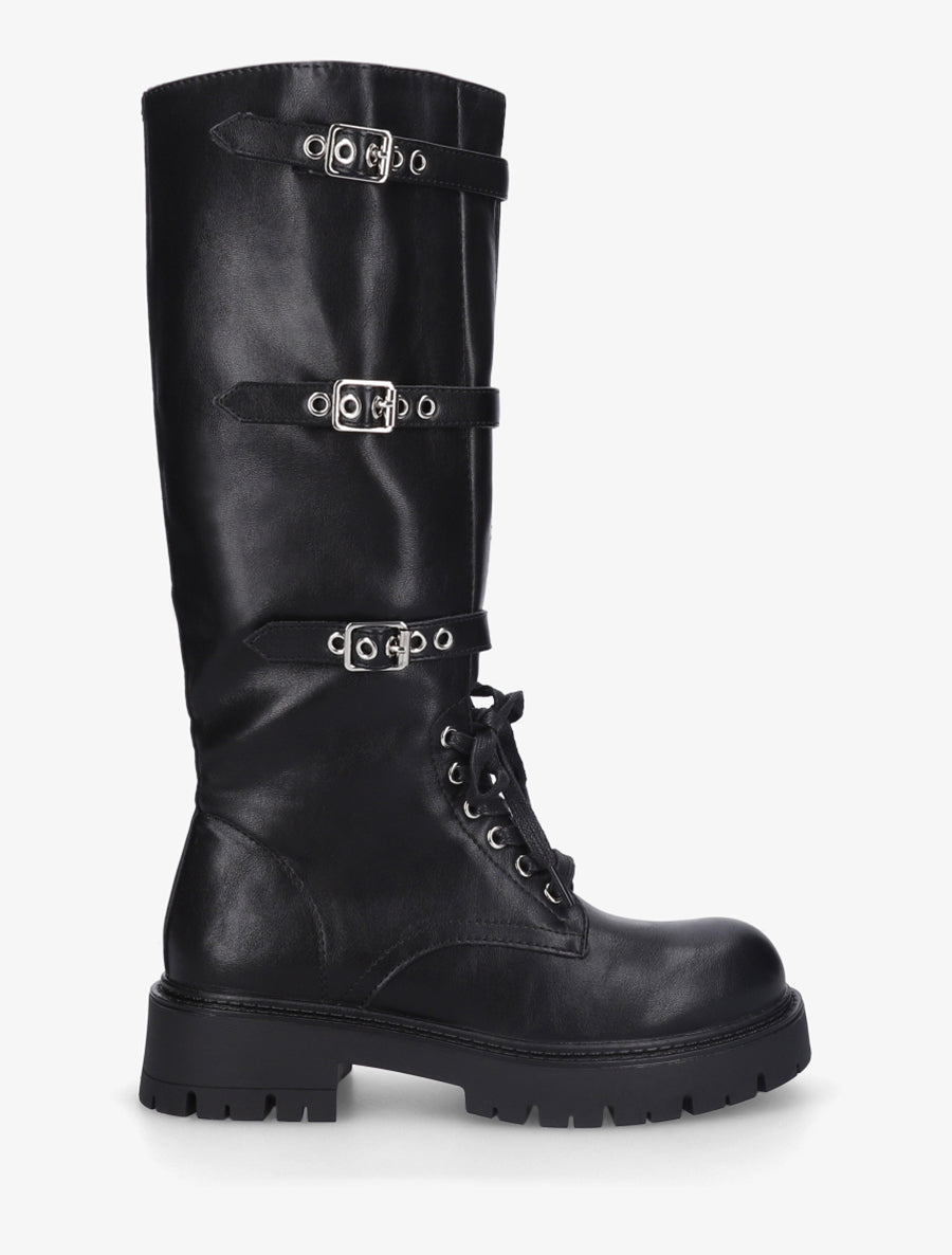 Bottes en simili à triple sangles - Noir - 1
