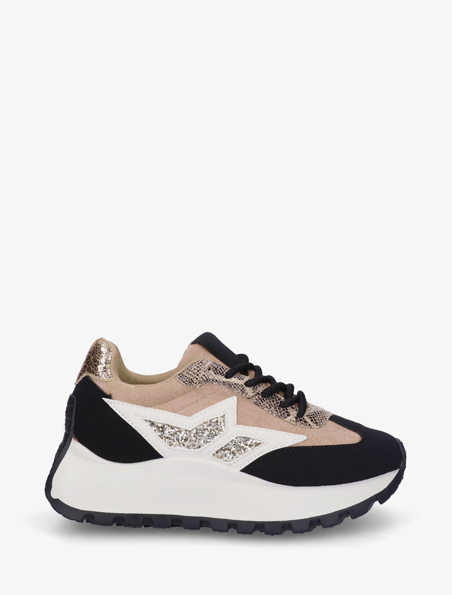 Baskets bi-matière à semelle épaisse - Noir - 1