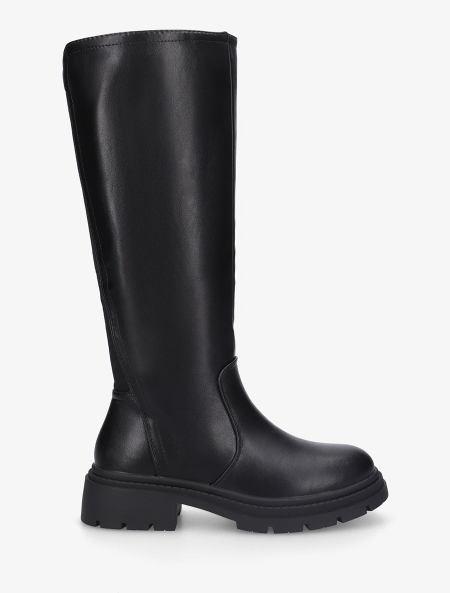 Bottes élastiquées en simili - Noir - 1