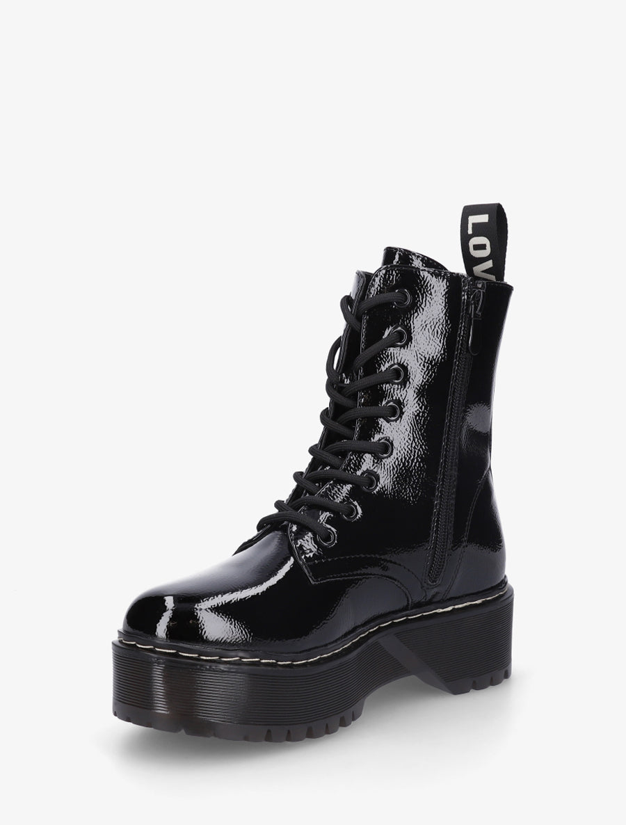 Boots style rangers en simili vernis - Noir - 3