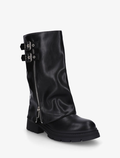 Bottes à revers zippé et double boucles - Noir - 2