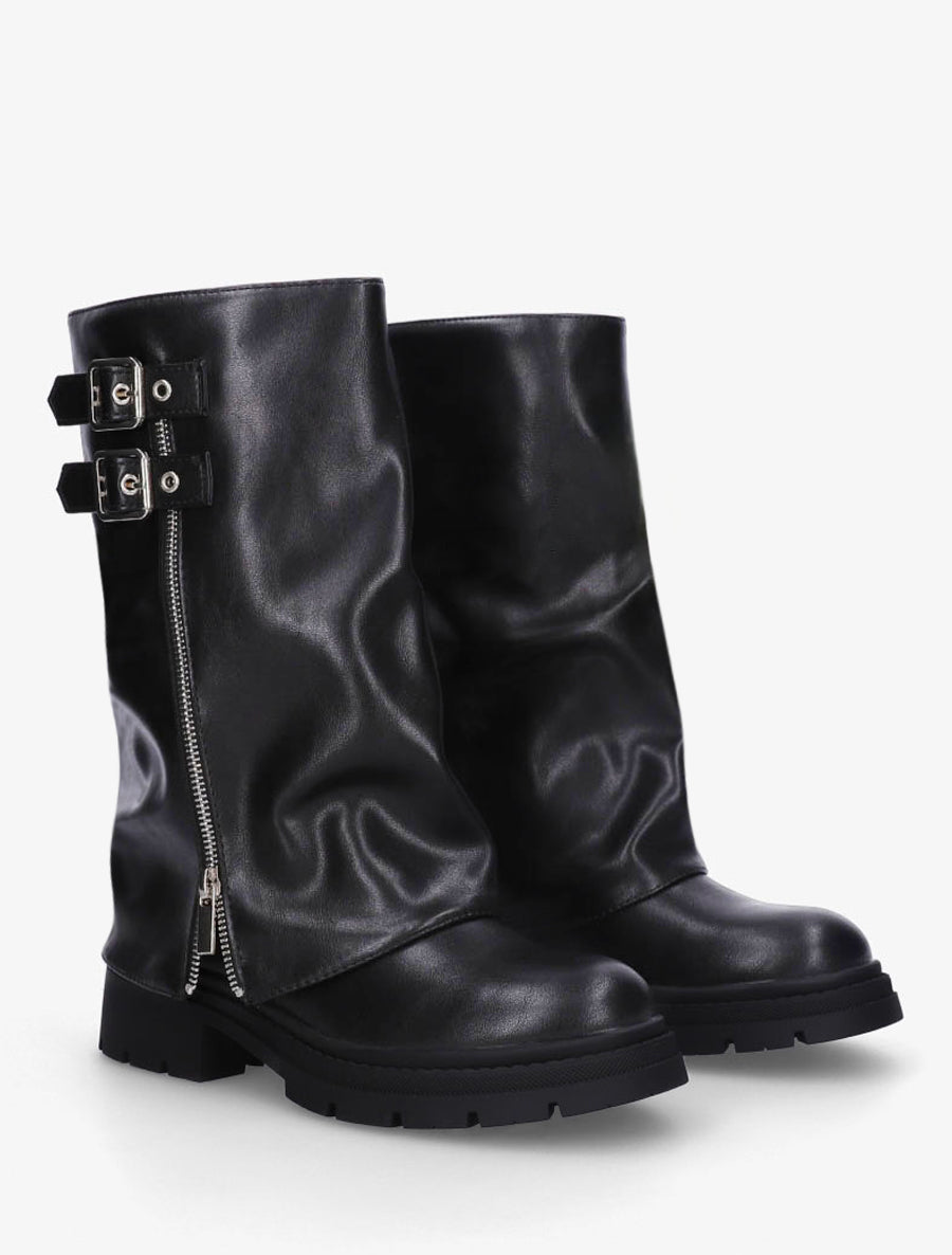 Bottes vernies à revers zippé et double boucles - Noir - 4