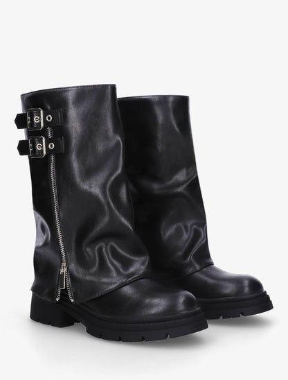 Bottes vernies à revers zippé et double boucles - Noir - 4