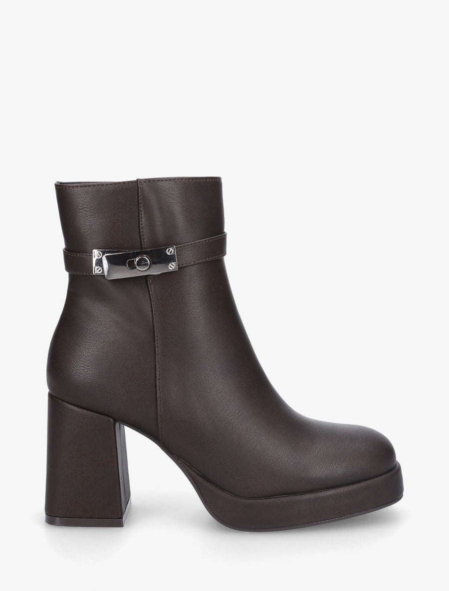 Bottines à plateforme et sangle - Marron - 1