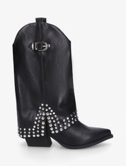 Bottines style santiags à revers - Noir - 1